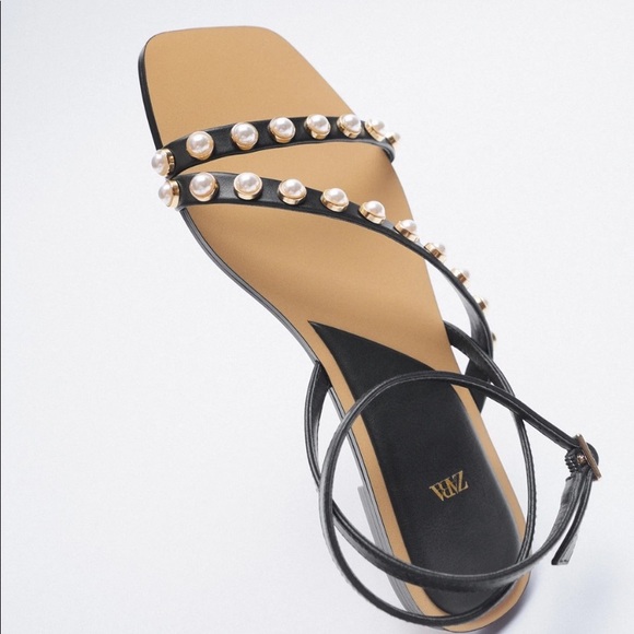 ZARA Flat Sandals with Pearl Straps